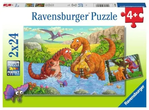 Ravensburger Kinderpuzzle - 05030 Spielende Dinos - Puzzle für Kinder ab 4 Jahren, mit 2x24 Teilen