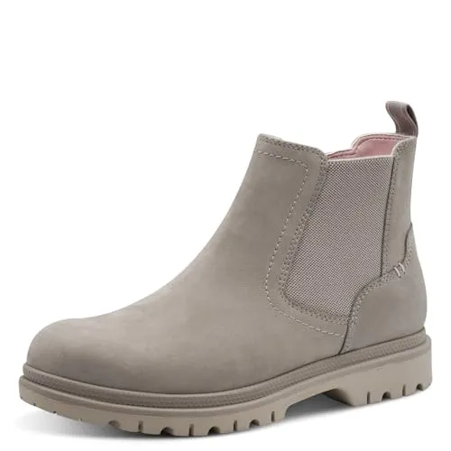 TAMARIS Chelseaboots Damen Gr. 42 hellgrau - Wanderschuhe aus hochwertigem Nubukleder mit wärmendem Innenmaterial und komfortablem Blockabsatz, ideal für den lässigen Alltag.