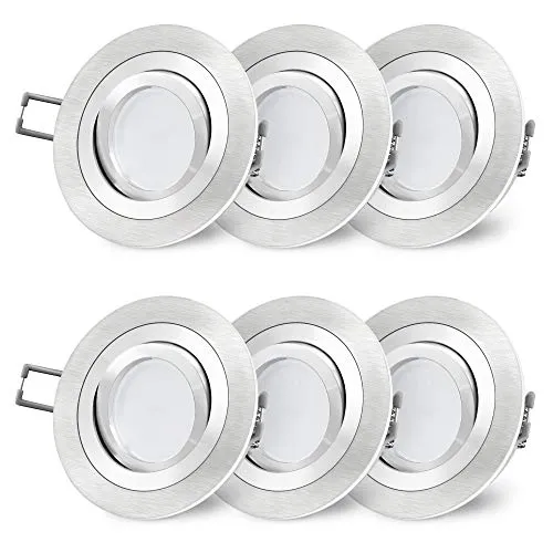 SSC-LUXon 6 Stück RF-2 LED Einbaustrahler - 6er Set schwenkbare GU10 LED Deckenspots aus Aluminium für Wohnzimmer und Büro. Inklusive 6x warmweiße 4W Leuchtmittel für gemütliche Atmosphäre, kein Trafo nötig.