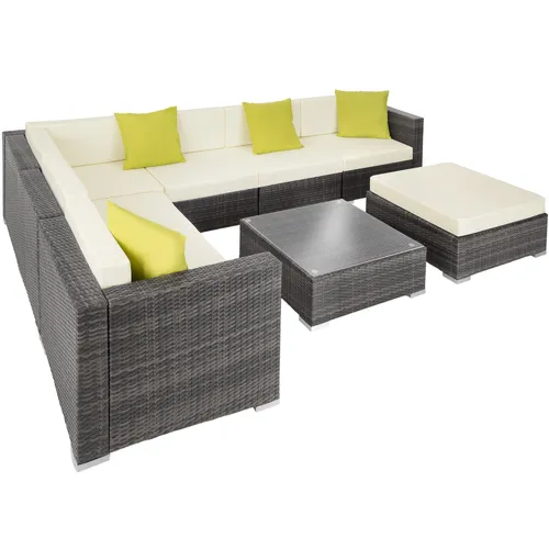 tectake® Poly Rattan Lounge Set für 6 Personen, wetterfeste Gartenmöbel - Gartenmöbel Set für 6 Personen mit robustem Polyrattan und Aluminiumrahmen. Inklusive Hocker und Kissen für höchsten Komfort und individuelle Gestaltungsmöglichkeiten.