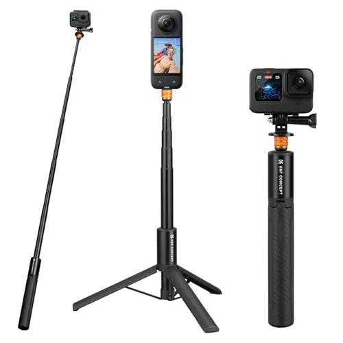 K&F CONCEPT MS21 Selfie Stick Stativ, Insta 360 Selfie Stick, Unsichtbarer Selfie-Stick mit Adapter,Ausziehbar Selfiestick für Insta 360 X5//X4/X3/Ace Pro/ONE X2, Osmo Pocket 3, Action Kamera Zubehör