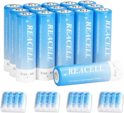 REACELL AA Akku Batterien 2800mAh Wiederaufladbar 16 Stück Mignon AA NI-MH 1,2V Akkubatterien geringe Selbstentladung mit Aufbewahrungsbox