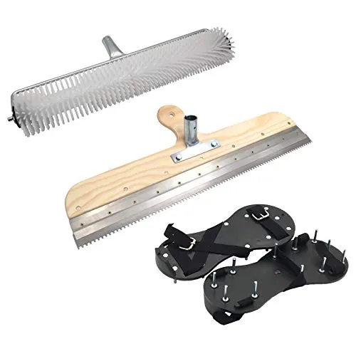 DEWEPRO® Bodenbeschichtung - Entlüftungsroller Set: Stachelwalze ø85mm x 460mm + Nagelschuhe + Stehrakel 560mm - Großflächenrakel - für die Entlüftung von Bodenbeläge