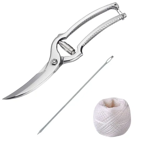 Westmark Geflügel Set 3tlg. - Schere, Dressiernadel & Küchengarn - Praktisches Set für die Geflügelzubereitung: Hochwertige Geflügelschere mit rostfreien Edelstahlklingen, klassische Dressiernadel und 60m Küchengarn für müheloses Binden von Braten.
