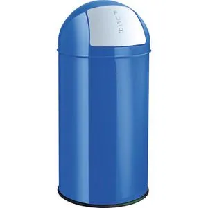 Helit Mülleimer H 24014 - 50L Push-Klappe, blau aus Metall - Haushaltszubehör mit 50L Fassungsvermögen, ideal für Küche und Büro. Aus robustem Metall mit Edelstahl-Deckel und Gummi-Bodenring für optimale Stabilität.