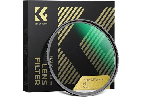 K&F Concept Nano-X Black-Mist 1/8 Filter - Kamera-Filter mit ultradünnem Design für perfekte Weitwinkelaufnahmen. Der 1/8 BLACK-MIST Filter mildert Hautunebenheiten und erzeugt einen zarten Filmlook für ästhetische Portraits.