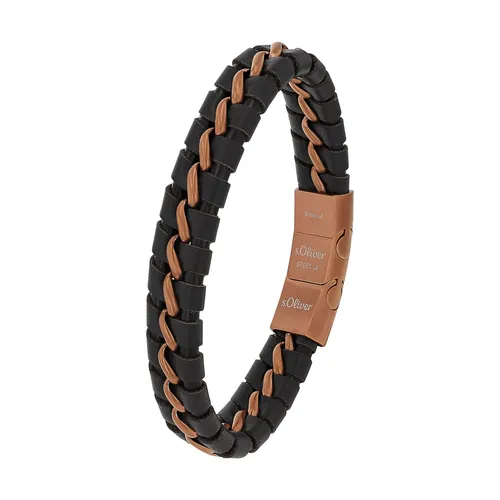 s.Oliver Armband Edelstahl Leder Herren - Elegantes Accessoire in Schwarz - Hochwertiges Armband aus Edelstahl und Leder, flexibel einstellbar (20+1,5 cm) und perfekt als Geschenk in edler Schmuckbox. Stilvolles Herrenarmband für jeden Anlass.