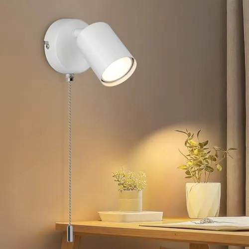 Ketom GU10 Wandlampe mit Schalter, Moderne Schwenkbar Wandlampe Innen, LED Wandleuchte Innen, Wandstrahler Weiß für Schlafzimmer, Wohnzimmer, Flur, Treppenhaus, Ohne Leuchtmittel