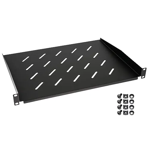 HMF 65499 Fachboden für Serverschrank | 19 Zoll | 1 HE | 350 mm Einbautiefe | Schwarz
