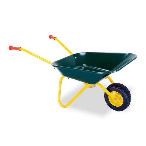 Relaxdays Kinder-Schubkarre Dunkelgrün - Outdoor-Spielzeug für kleine Bauarbeiter, ideal zum Transport von Laub und Sand, mit robustem Gummirad und ergonomischen Griffen für besten Halt.