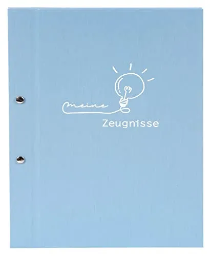 goldbuch 36 129 Zeugnismappe frech & frei Hellblau, Sichtmappe Maße 24 x 31,5 x 2 cm, 12 Klarsichthüllen, Schraubverschluss zum Herausnehmen der Hüllen, Einband aus Kunstdruck, Zeugnis Mappe Blau