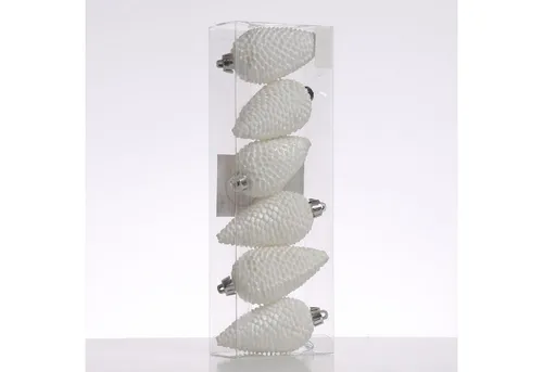 MARELIDA Christbaumschmuck Weihnachtsbaumschmuck Tannenzapfen bruchfest glitzernd H: 8cm 6St weiß