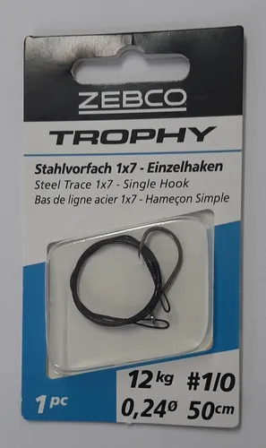 Zebco Trophy Stahlvorfach 1x7 - Einzelhaken 50cm 12kg