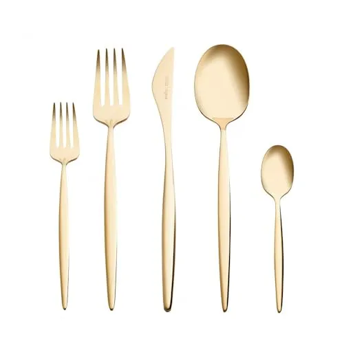 Karaca Besteck-Set Lızbon Gold 30-teilig für 6 Personen - Elegantes 30-teiliges Besteck-Set für 6 Personen. Ideal für festliche Anlässe oder den täglichen Gebrauch, sorgt es für einen stilvollen Esstisch.