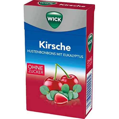 WICK Süßigkeit, WICK Kirsche mit Eukalyptus fruchtige zuckerfreie Halsbonbons 46g