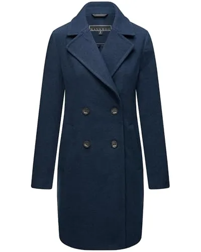Navahoo Damen Mantel Frostjuwel 14 Navy - Klassischer Trenchcoat in Woll-Optik - Funktionsjacken: Eleganter und windabweisender Damen Mantel mit optimaler Bewegungsfreiheit, ideal für kühle Tage – vielseitig kombinierbar von casual bis elegant.