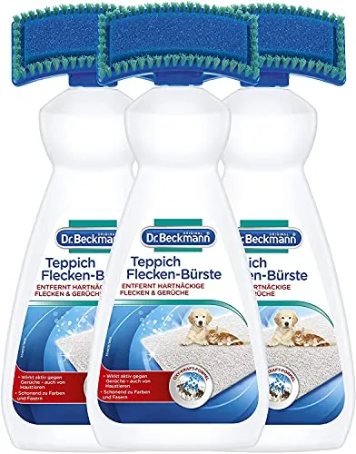 Dr. Beckmann Teppich Flecken-Bürste (3x 650 ml) | Teppichreiniger zur Entfernung selbst hartnäckiger Flecken und Gerüche | inkl. Bürstenapplikator