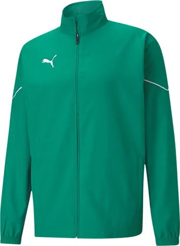 PUMA teamRISE Sideline Trainingsjacke Kids - Trainingsbekleidung aus 100% Polyester, ideal für aktive Kinder, in grün-weiß mit Stehkragen und langen Ärmeln für optimalen Tragekomfort.
