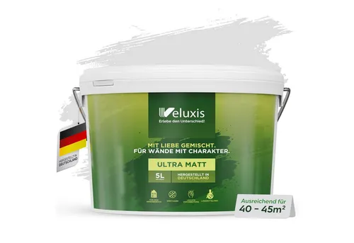 Veluxis® Wandfarbe - Deckkraft-Klasse 1, tropfarm & VOC-frei - Verleih deinem Zuhause mit der Veluxis® Wandfarbe eine elegante Note. Die matte, leicht aufzutragende Farbe überzeugt durch starke Deckkraft und ist ideal für kreative DIY-Projekte.