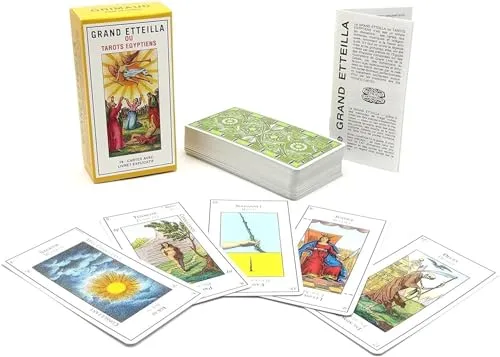 Grimaud – Grand Etteilla – Ägyptisches Tarot - Standard Spielkarten mit 78 mystischen Karten, inspiriert von der Antike, die Türen zum spirituellen Wissen öffnen. Inklusive dreisprachiger Anleitung und hergestellt in Frankreich.