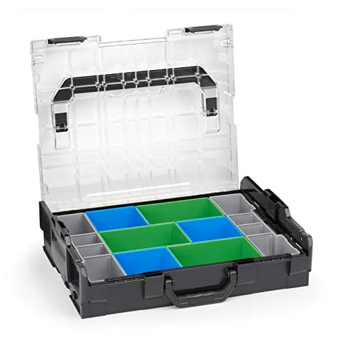 Werkzeugkoffer L BOXX 102 schwarz Deckel transparent mit Insetboxen-Set CD3 Sortierboxen für Kleinteile | ideale Schrauben Aufbewahrung Kleinteilemagazin Alternative