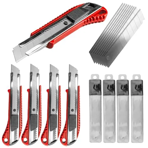 Werkzeugkönig Cuttermesser 18mm Teppichmesser 5 Stck. Aluminium rot lackiert + 50 Ersatzklingen