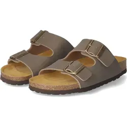 Beliana Damen Pantoletten Taupe Kunstleder, Größe:39 - Stylische Sandalen aus hochwertigem Kunstleder mit bequemer Flachsohle und modischer Schnalle für perfekten Tragekomfort.