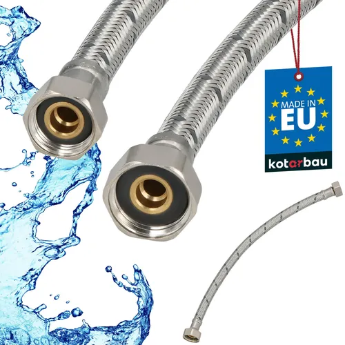 KOTARBAU® Flexschlauch Wasserschlauch 40cm Panzerschlauch 1/2“x3/8“ Anschlussschlauch für Armatur Schlauch Für Wasserhahn Edelstahlummantelt Silber