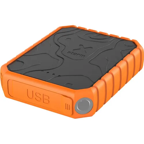 Xtorm Rugged Power Bank 10000 mAh - Powerbank in Schwarz/Orange, robustes Design für Outdoor-Aktivitäten, ideal für unterwegs mit 10000 mAh Akkukapazität.