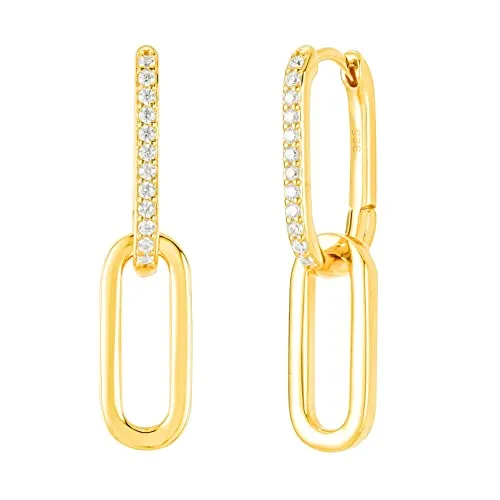 Brandlinger ® Ohrringe Silber 925 - Eckige Creolen mit Zirkonia - Elegante eckige Creolen aus 925er Silber, vergoldet mit 18 Karat Gold und funkelnden Zirkonia. Ideal als Geschenk oder für besondere Anlässe, nickelfrei und allergiefreundlich.