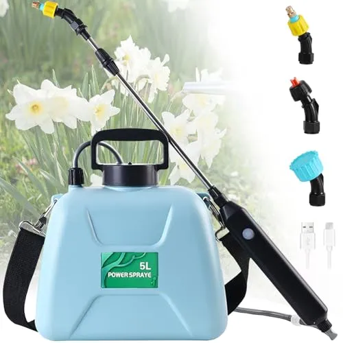 DOUBFIVSY 5L Elektrischer Pflanzensprüher, Drucksprüher Gartensprüher Sprühlanze mit 3 Düsen, Wiederaufladbare USB, Sprühgerät für den Pflanzenschutz für Garten Jäten und Autowäsche(5L Drucksprüher)