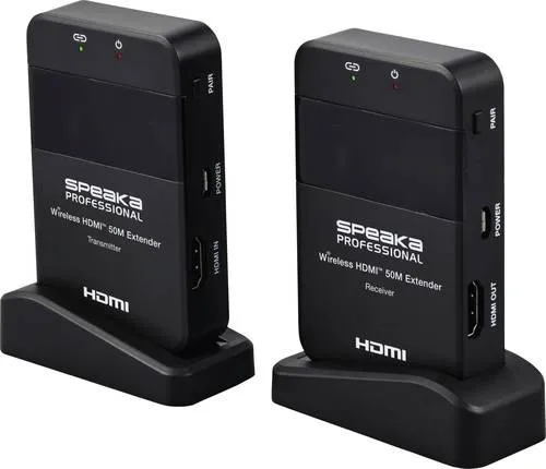 SpeaKa Professional SP-HDE-320 HDMI-Funkübertragung Set - WLAN-Repeater, ermöglicht kabellose Übertragung von HDMI-Signalen bis 50 m mit 1920x1080 Pixel Auflösung für ein beeindruckendes Fernseherlebnis.