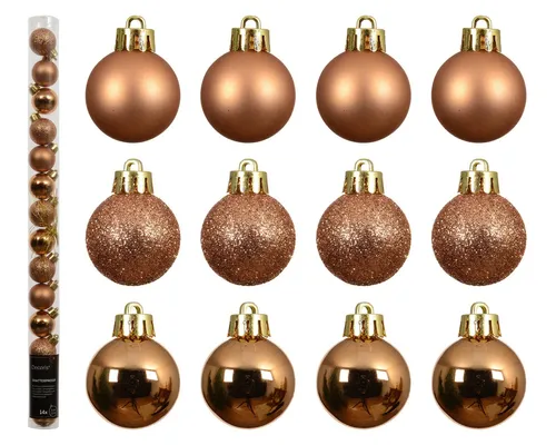 Kaemingk Weihnachtsbaumkugel, Weihnachtskugeln Kunststoff 3cm 14er Set - Brandy