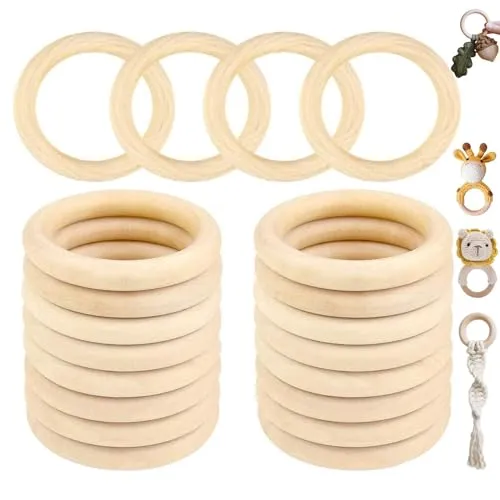 TSKDKIT Holzringe zum Basteln, 20 Stücke Ø55mm Natürliche Hölzern Ringe Holz Vorhangring Holzringe Makramee für DIY handgefertigte Dekorationen, Armband Halskette DIY Handwerk, Baby Kinderkrankheiten