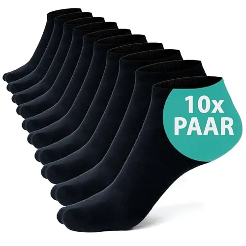 Kemes Sneaker Socken Herren 43-46 schwarz 10 Paar Baumwolle und Elastan kurze Halbsocken Unisex (DE/NL/SE/PL, Numerisch, 35, 38, Regular, Regular, Schwarz)