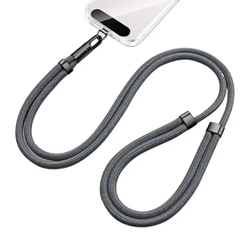 newplenty Handykette Universal,Verstellbar Handyband zum Umhängen aus doppeltem, Nylon-Seil Robust Angenehm Lanyard Handy, Umhängeband mit Metallschnalle Haltbar (grau)