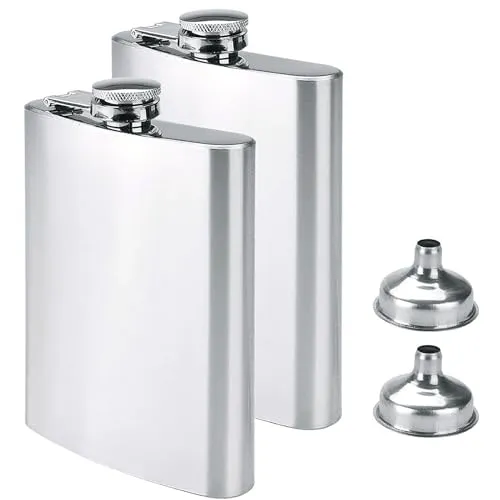 Willingood 2er set Edelstahl Flachmann und Trichter, 8oz.227 ml | Alkohol Flaschen aus 304 Edelstahl