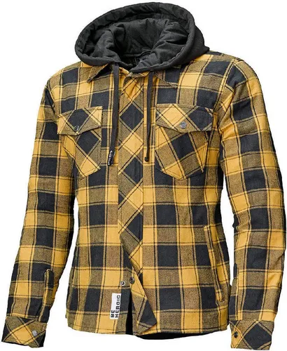 Held Lumberjack II Motorrad Textiljacke, schwarz/gelb, S - Regenjacke mit abnehmbarer Kapuze und Held Clip-in Technology für flexible Anpassung an Wetterbedingungen. Ideal für komfortable Motorradfahrten.
