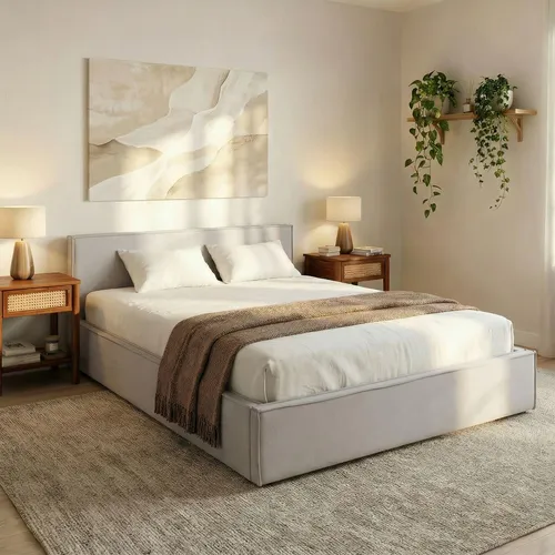 IDIMEX Polsterbett Pesaro 160x200 cm, Hellgrau – Modernes Doppelbett mit Lattenrost - Betten: Komfortables Doppelbett in Hellgrau mit 100% Polyesterbezug, inklusive stabilen Lattenrost für sofortigen Schlafkomfort und modernes Design.