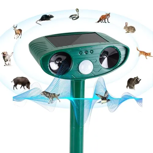 Solarbetriebener Katzenschreck für garten testsieger, Hofeny Marderschreck Ultraschall, 8m Reichweite, Tiervertreiber mit einem Bewegungsmelder, Maulwurf Vertreiber wirksam gegen Katzen, Marder, Vögel