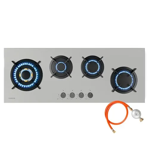 Klarstein Goldflame 4 Flammig Slim Gaskochfeld 90 cm - Kochfeld für Einbau mit 8600 W Leistung, flammenüberwachend und pflegeleicht – ideal für moderne Küchen.