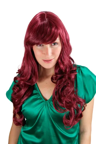 Damen Perücke große kräftige Locken Pony rot-lila lang Haarersatz 60 cm 285-39
