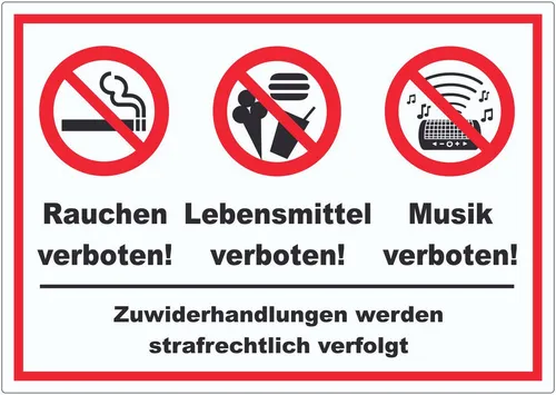 HB-Druck Aufkleber Aufkleber Essen Trinken Musik Rauchen verboten, wetterfest, UV-beständig, kratzfest