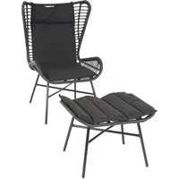 Proregal Poly-Rattan Set HxBxT 103x68x70 cm Anthrazit mit Kissen – Gartengarnitur - Elegantes Polyrattan-Set mit Sessel und Hocker für entspannte Stunden im Freien. Wetterfest und pflegeleicht, ideal für Balkon oder Garten. Inklusive bequemer Sitzkissen für zusätzlichen Komfort.