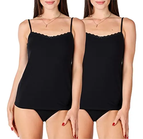 Bellivalini Damen Unterhemd aus Baumwolle mit Spitze BLV50-221 (2er-Pack: Schwarz, 4XL)
