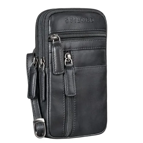 STILORD 'Asher' Leder Brustbeutel Herren Vintage Gürteltasche Crossbody Bag Handytasche zum Umhängen Kleine Brusttasche stylish für Handy Pass Reisebörse Männer Echtleder, Farbe:schwarz