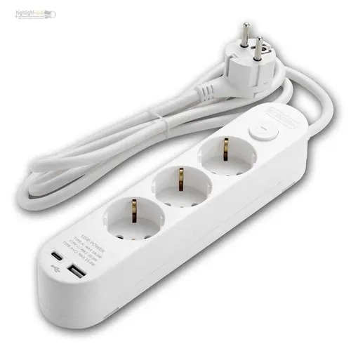 Mehrfach-Steckdose mi USB-C&A und Schalter Steckdosen-Stecker-Leiste Lade-Buchse