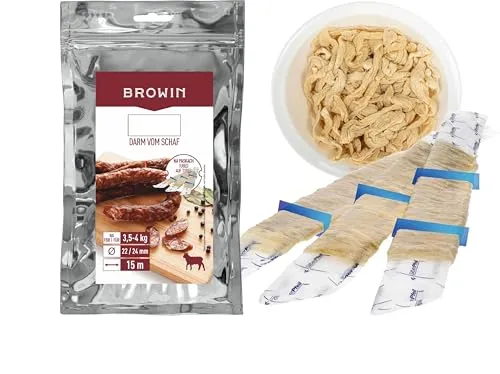 Naturdarm für Wurst 22/24 mm, auf Streifen, 15 m| Premium Naturdarm für hausgemachte Würstchen, Wacholderwurst, Weißwurst, Bratwurst Schweinedarm Roster, Bockwurst, Frischbrater, Knacker, BBQ-Wurst