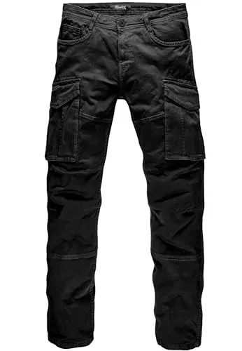 REPUBLIX Herren Cargohose Cargo Jogger Chino Hose Jeans R7023 Schwarz W31