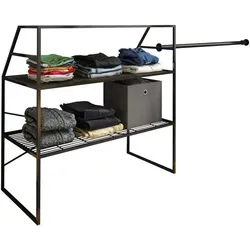 VCM Metall Kleiderschrank | Offener begehbarer Schrank für Dachschrägen - Disal Schwarz - Kleiderschrank für Dachschrägen mit 3 Fächern und variabler Kleiderstange. Ideal für kleine Räume, bietet Übersicht und Ordnung für Ihre Kleidung.
